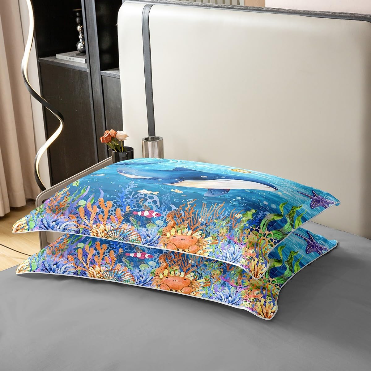 Feelyou Dolphin Bedding Set Twin Size Cute Ocean Animal Comforter Cover Set for Kids Teens Adults Jumping Dolphins Duvet Cover 100% Cotton Blue Ocean Marine Themed Bedspread Cover Room Decor 2Pcs