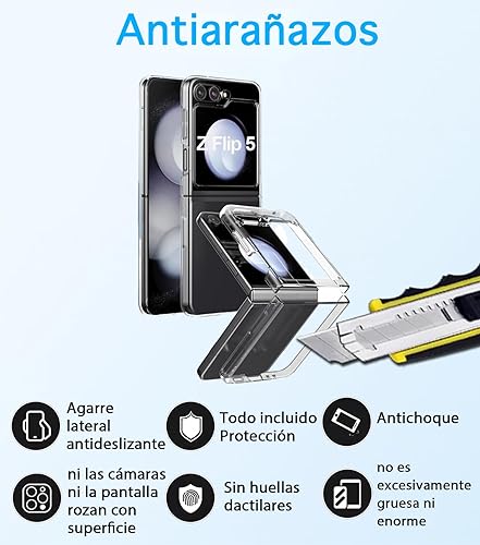 Miniatura 7 de Funda para Samsung Galaxy Z Flip 5 5G acrílico transparente + TPU cubierta protectora transparente sin amarillamiento plano trasero (transparente)