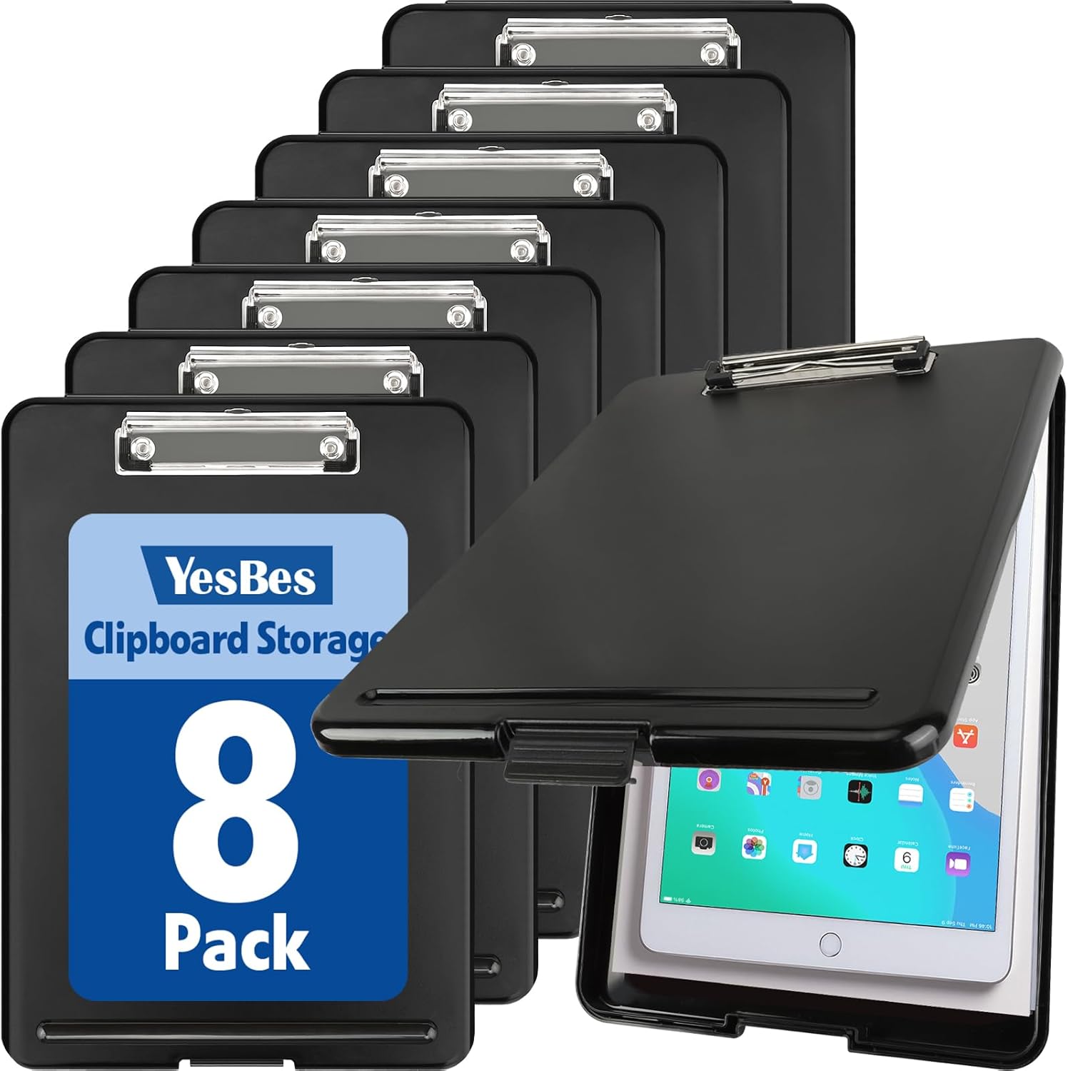 8 Pack Clipboard with Storage, High Capacity Storage Clipboard 8.5 x 11 with Pen Holder, Letter / A4 Size, Inner Plastic Folder Attached for Teacher Office Home, Size 13.4 x 9.4 x 0.9 in