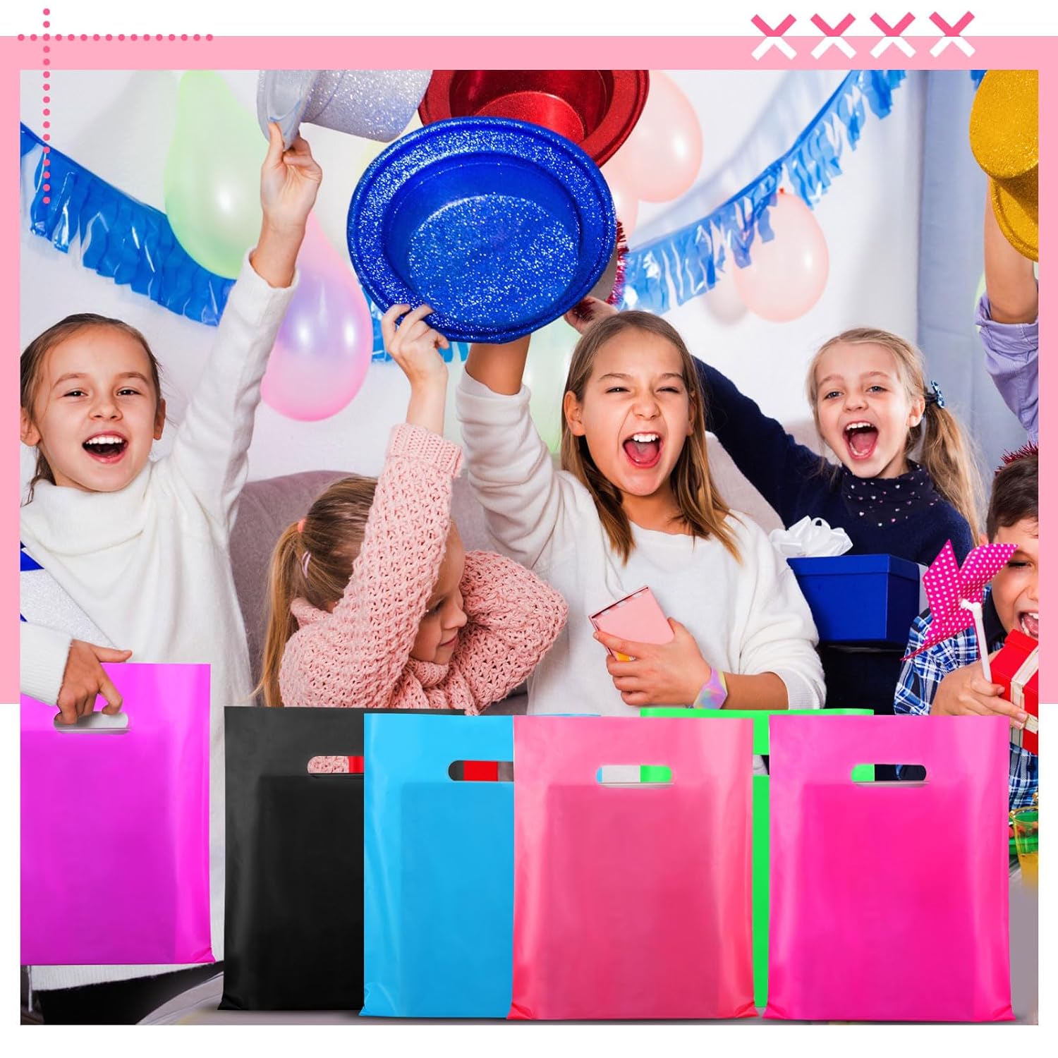 Kosiz 1000 Pcs Plastic Merchandise Shopping Bags Bulk for Small Business 9 x 12 in Goodie Retail Bag with Die Cut Handles Party Favor for Grocery Holiday Boutique Stores Birthday Gift(Colorful)