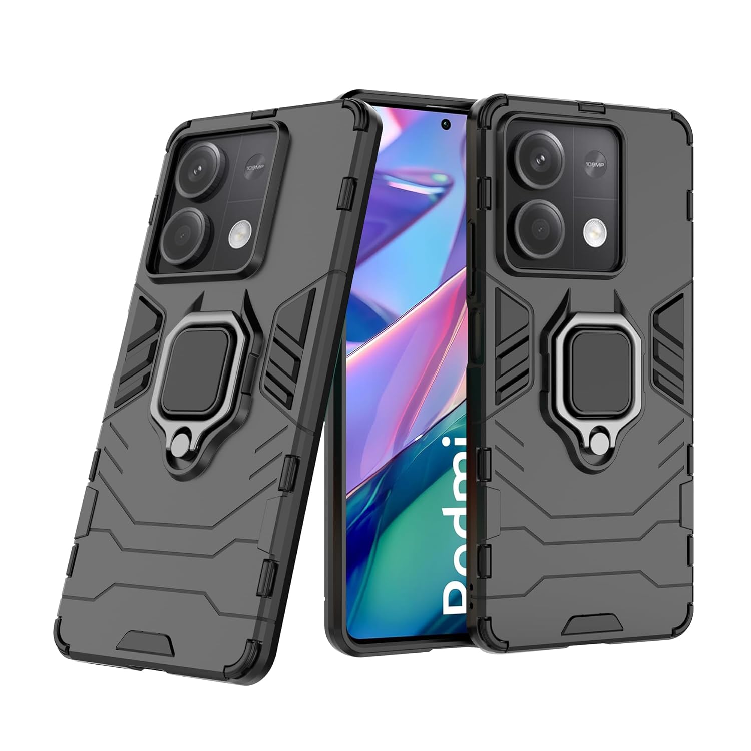 CEDO Rugged Redmi Note 13 (5G) Defender Case | Rotating Ring Holder & Kickstand in-Built | Military Grade Armor | Bumper Back Cover (Black) CEDO Rugged Redmi Note 13 (5G) Defender Case | Rotating Ring Holder & Kickstand in-Built | Military Grade Armor | Bumper Back Cover (Black)