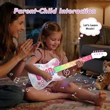 Kids Electric Guitar with 4 Strings Light-Up Music Toy for Girls