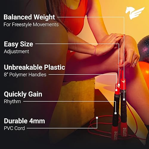 Miniatura 2 de Fit Plus Pro Freestyle PVC Jump Rope for Tricks - Long Handles with Non-Slip Grip Tape - Adult Jump Ropes for Fitness