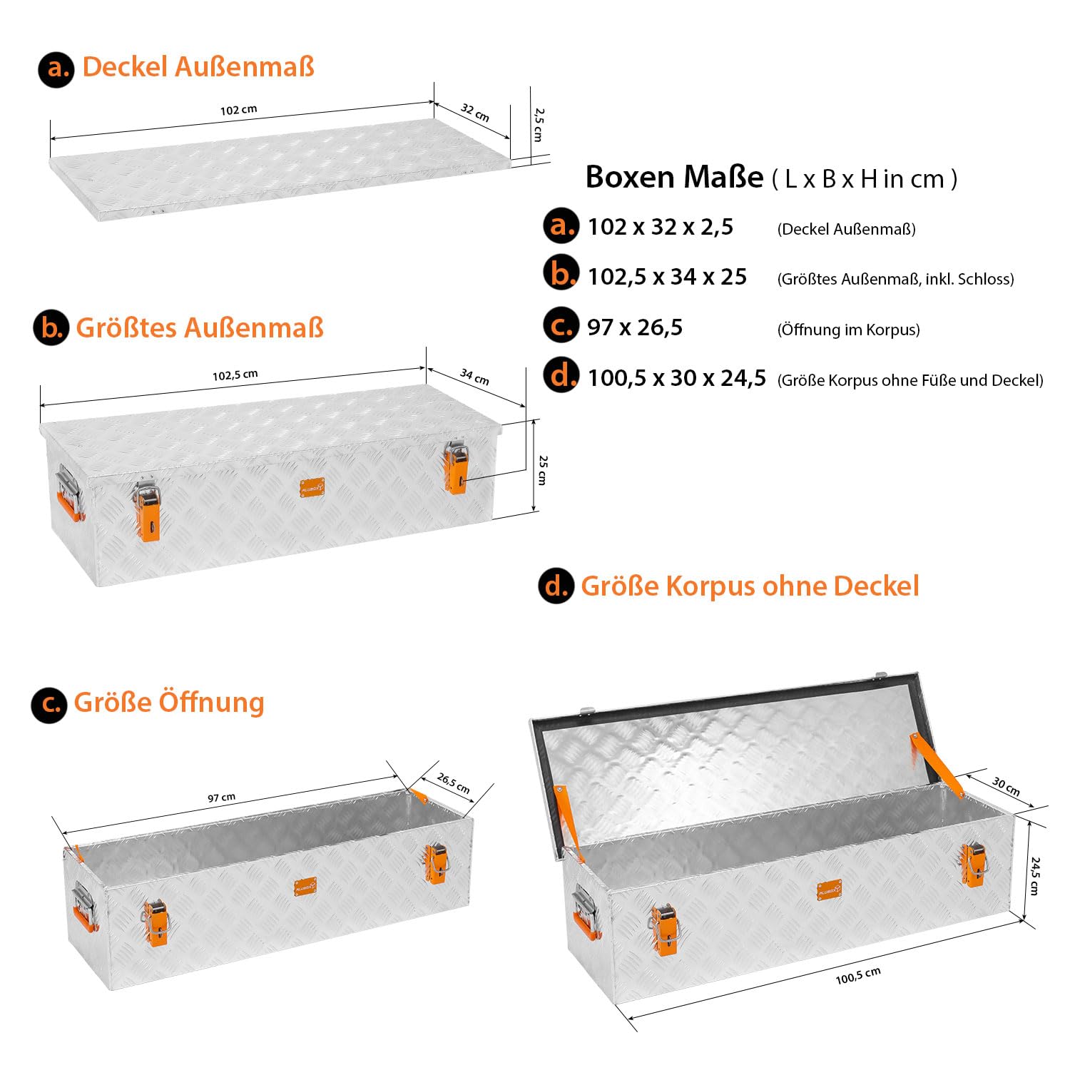 Alubox Werkzeugkiste Riffelblech ABX-RL75 Aluminium 1,5mm Werkzeugkiste leicht und robust 75 Liter