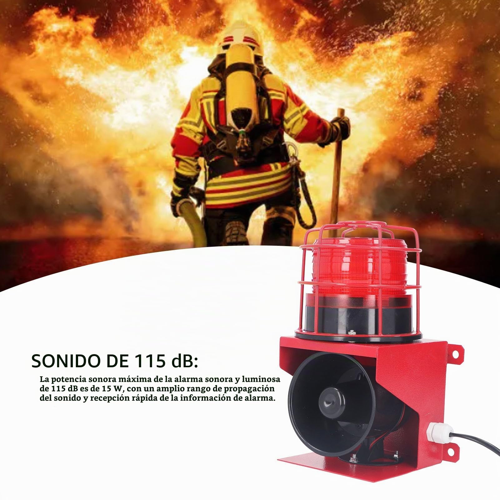 Alarma de Luz Sonora, Alarma de Sirena Industrial con Sonido de 115 DB para Fábrica de Bancos de Centros Comerciales (Enchufe Europeo 220V)