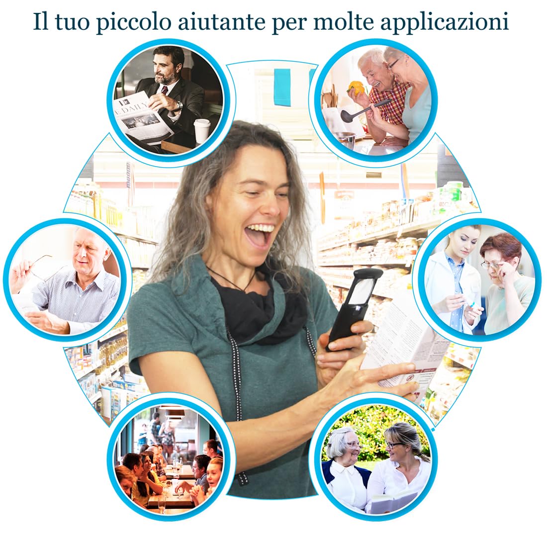 EasY Magnifier Lente di Ingrandimento Tascabile per Lettura 3.0X 300% con Luce LED; Lenti d'ingrandimento Professionale; Lentino Ricambio, Regalo per Anziani