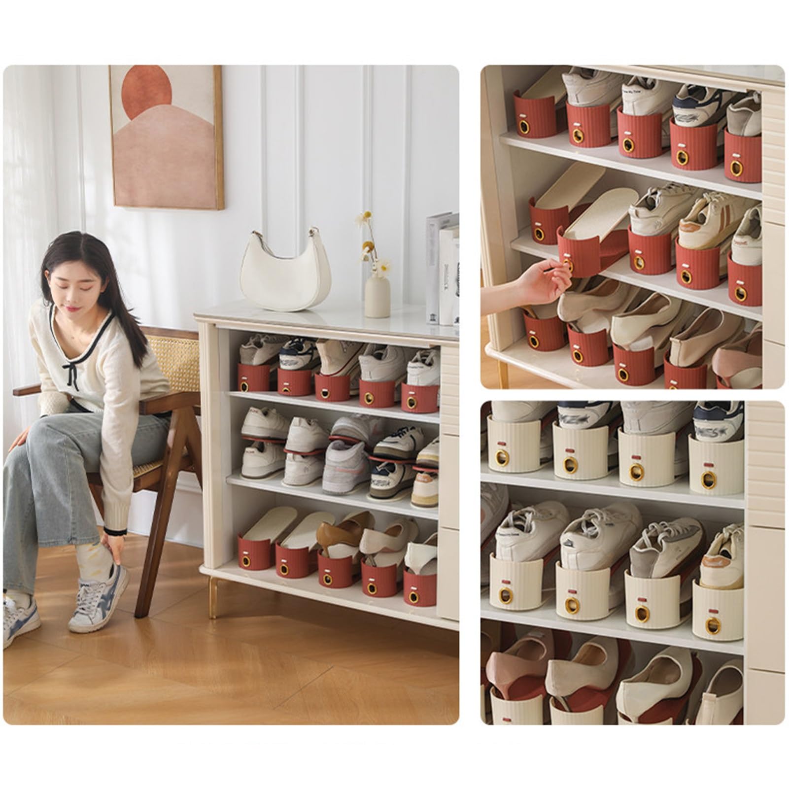Einstellbare Schuhregale Schuhfächer-Organizer für den Schrankeingang, Schuhstapler | 2-stufig verstellbare Schuhstapler, doppellagige Halterungen für die werkzeuglose Montage im Schrank(5pcs)