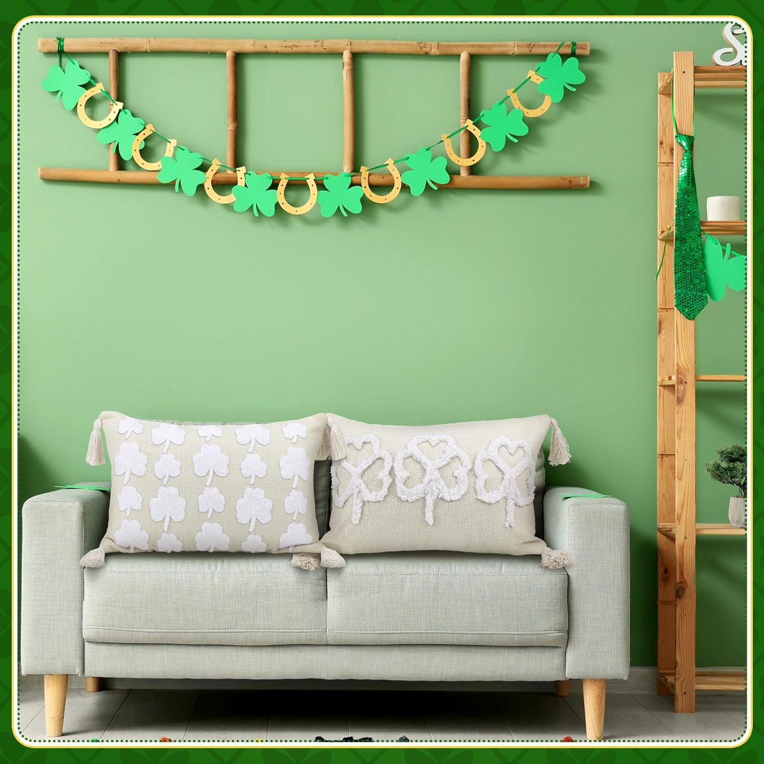 Set of 2 St Patricks Day Pillow Covers 20x12 Inch Shamrock Pillow Cover Plush Lucky Irish Clover Throw Pillowcases St Patricks Day Decorations Throw Pillows for Holiday Festivals Home Decor - Image 2