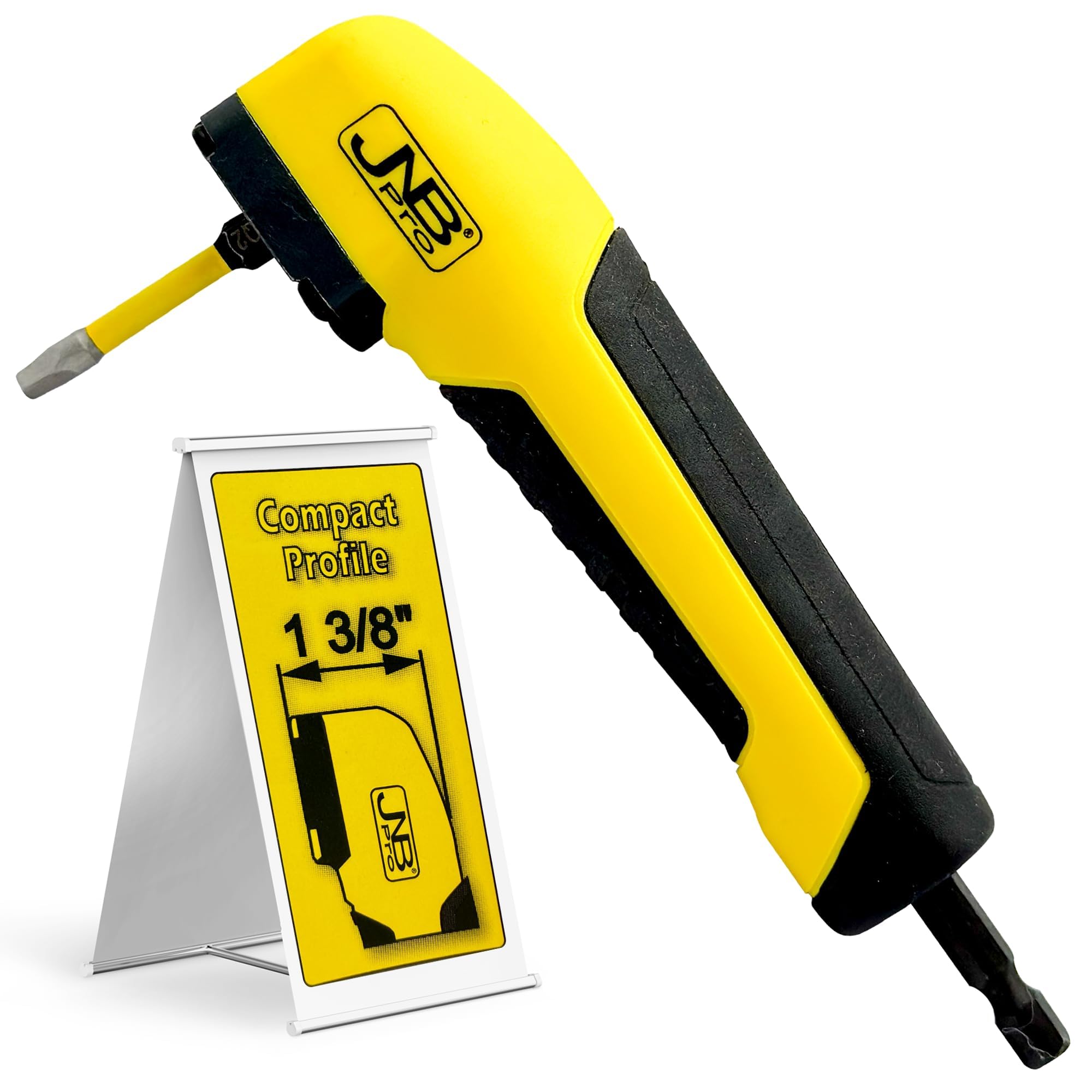 JNB Pro Right Angle Drill Attachment, 90 Degree Compact Drill Adapter with Magnetic Socket, Torque Impact Driver & Screwdriver for Stubborn Screws – Lightweight 1.4 Slim Profile Toolbox Essential