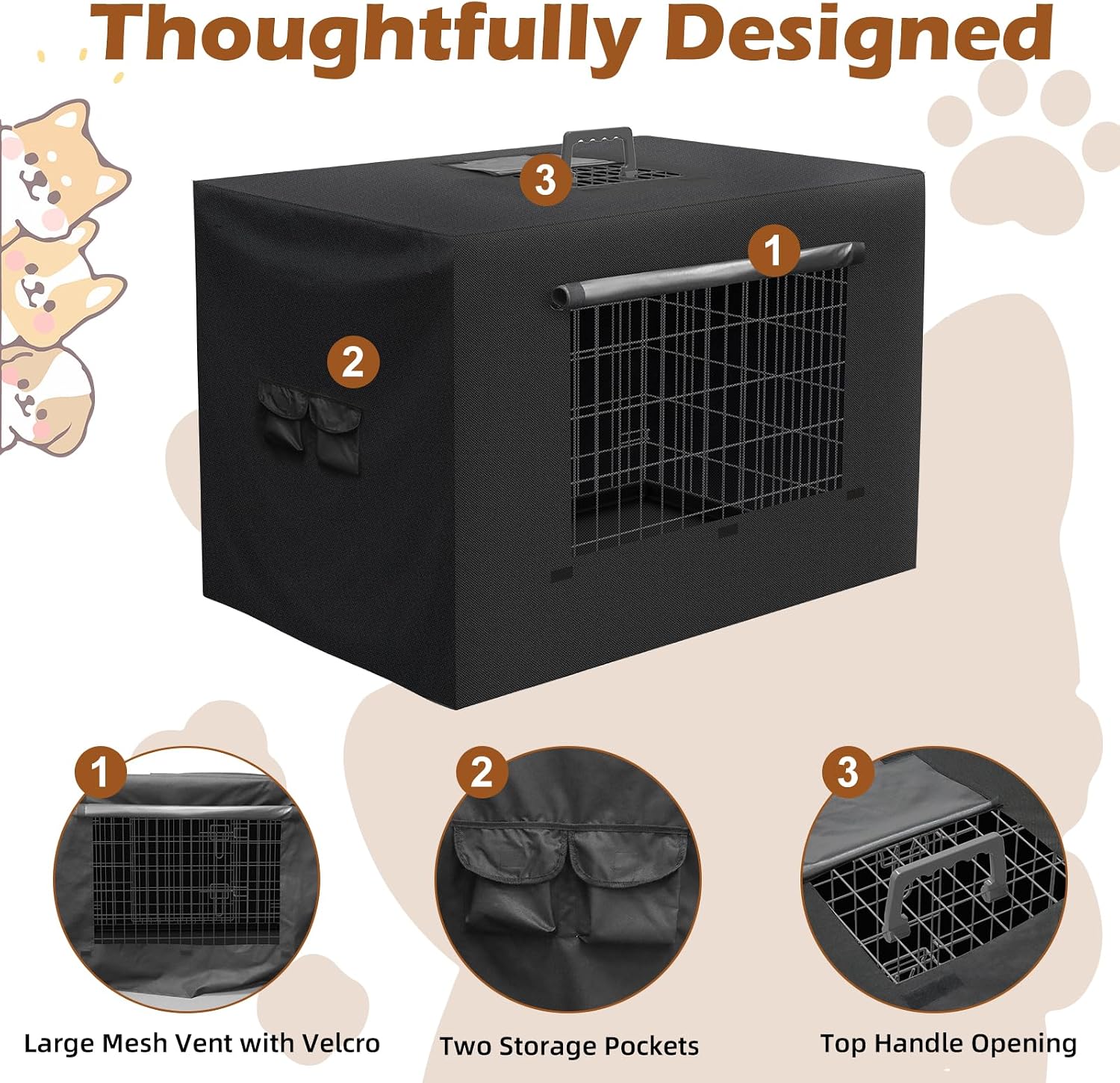 Dog Crate Cover 42 Inch - Double Door Pet Kennel Cover with Mesh Window