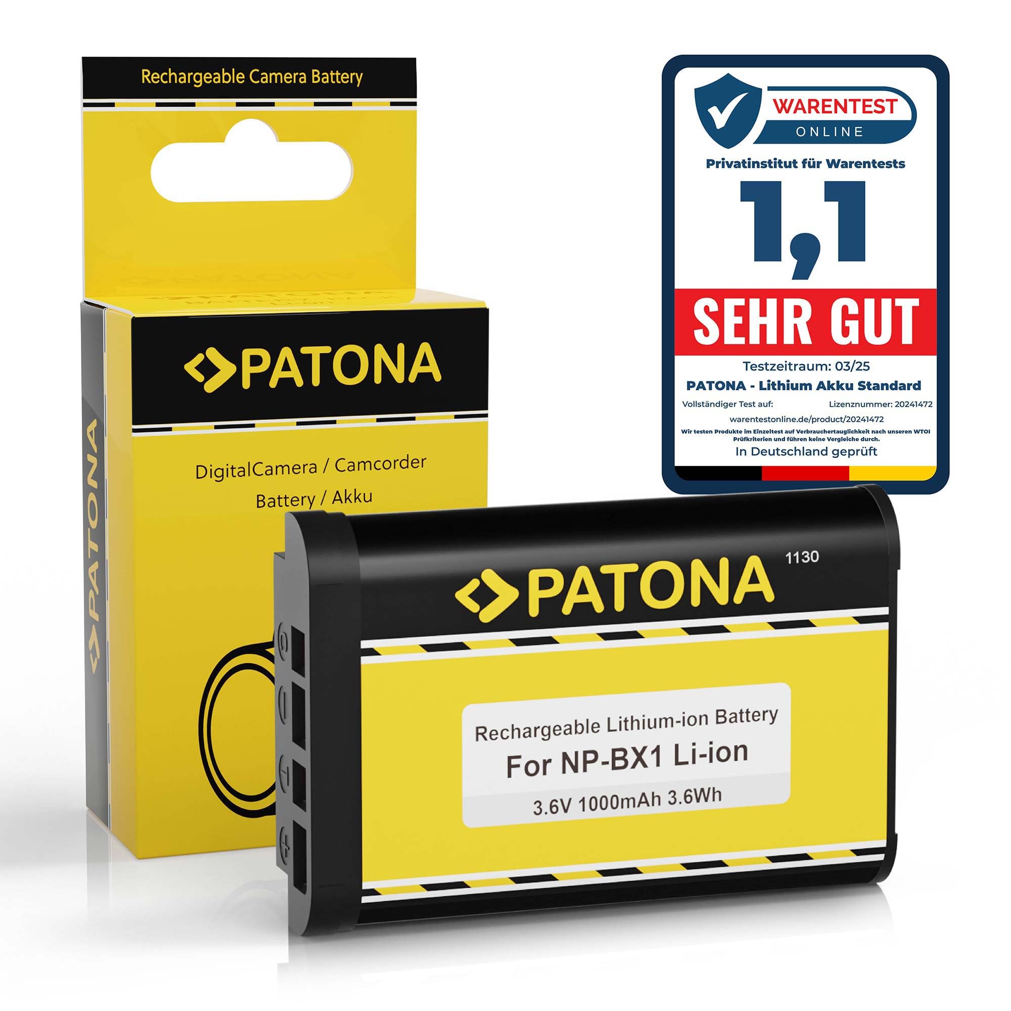 PATONA NP-BX1 Batteria 1000mAh compatibile con Sony CyberShot DSC RX1 RX100 II III IV V VI VII HX50 HX60 HX80 HX90 HX99 HX400V WX300 WX500 HDR AS50 CX240 NPBX1 NP BX1