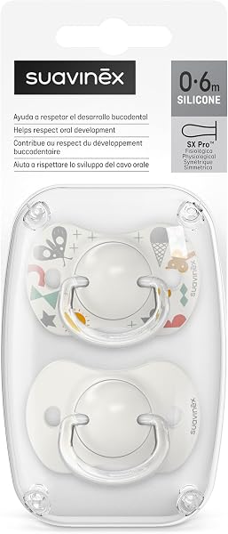 Suavinex Confezione da 2 Ciucci con Tettarella Simmetrica in Silicone SX Pro, per Bambini 0-6 Mesi, Ciuccio Neonato, con Tettina più Piatta e Flessibile, Walk in the Park Grigio - 4