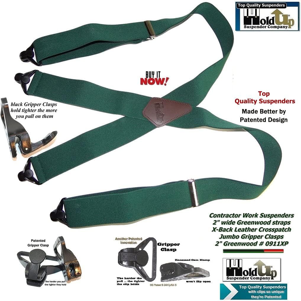 Holdup 2" Wide Contractor Suspenders for Men with Patented Composite Plastic Gripper Clasps - Image 5