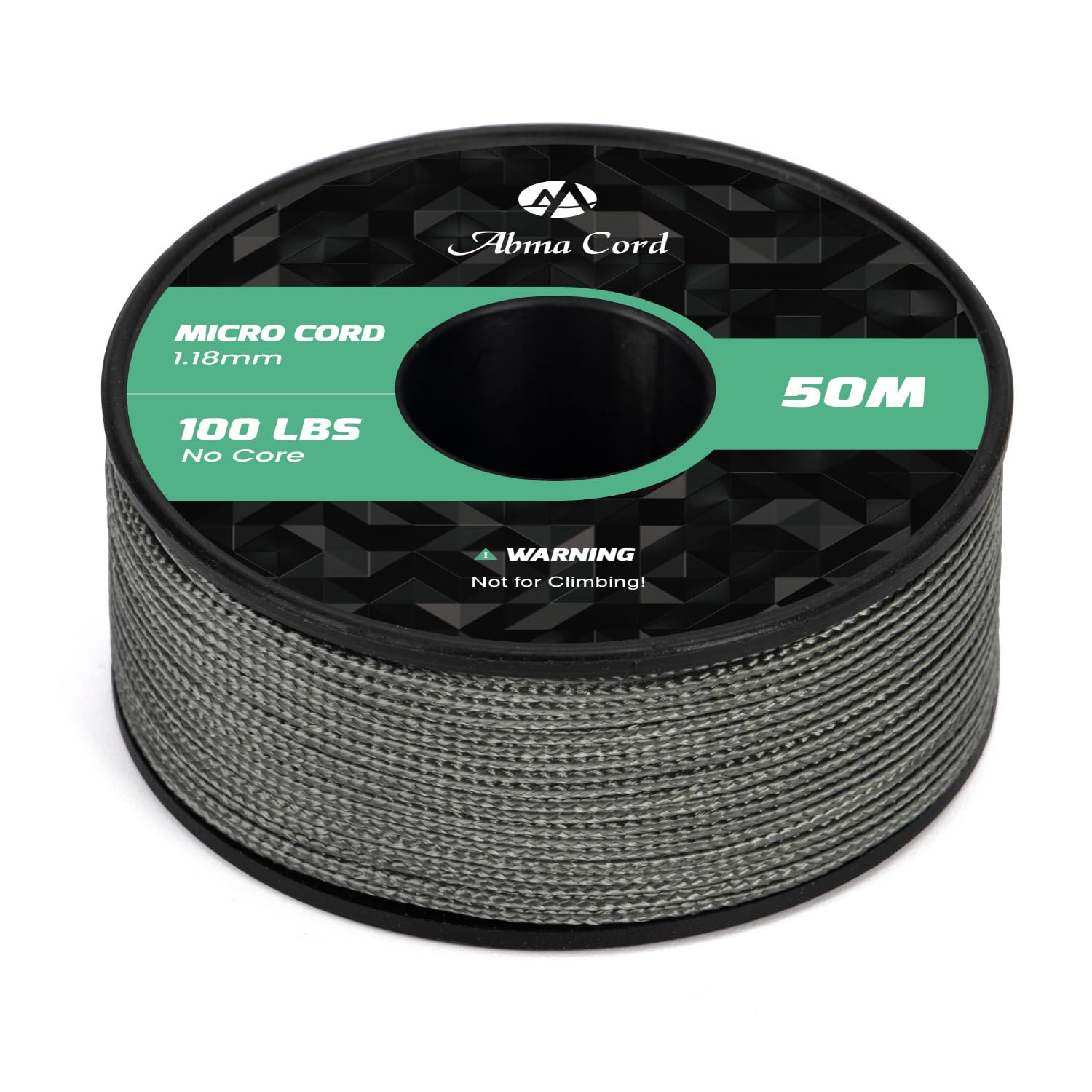 Abma Cord Micro Cord 1.18mm Paracord 50M Spool Utility Cord Braided Cord - Max. 45kg (100lbs) - Charcoal Grey
