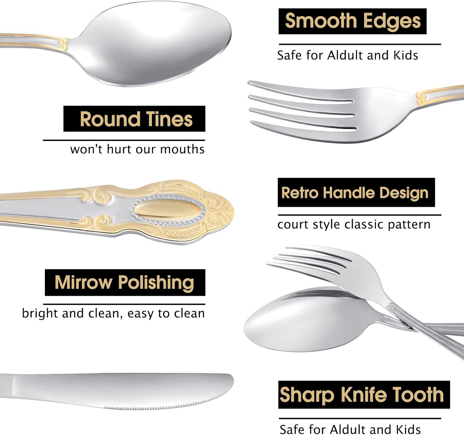 Coume 40 Pcs Gold and Silver Flatware 18/10 Stainless Steel Flatware Set for 8 Fork and Spoon Silverware Set Gold Silver Utensils for Wedding Family Gatherings Hotel, Dishwasher Safe