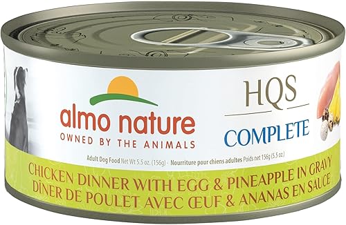 almo nature HQS Paquete completo de 12 unidades cena de pollo con huevo y piña en salsa  latas de 5.5 onzas, comida húmeda enlatada para perros