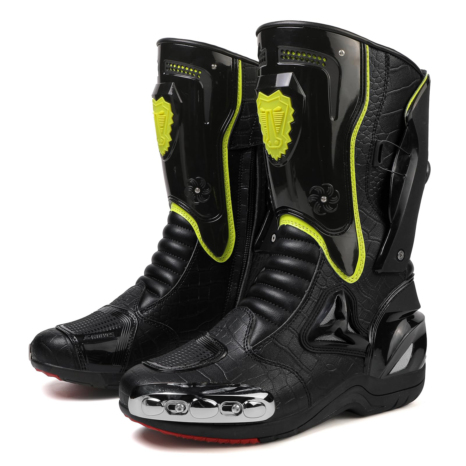 Stivali Moto Uomo, Rinforzate Stivali Moto in Pelle, Pista Sport Racing