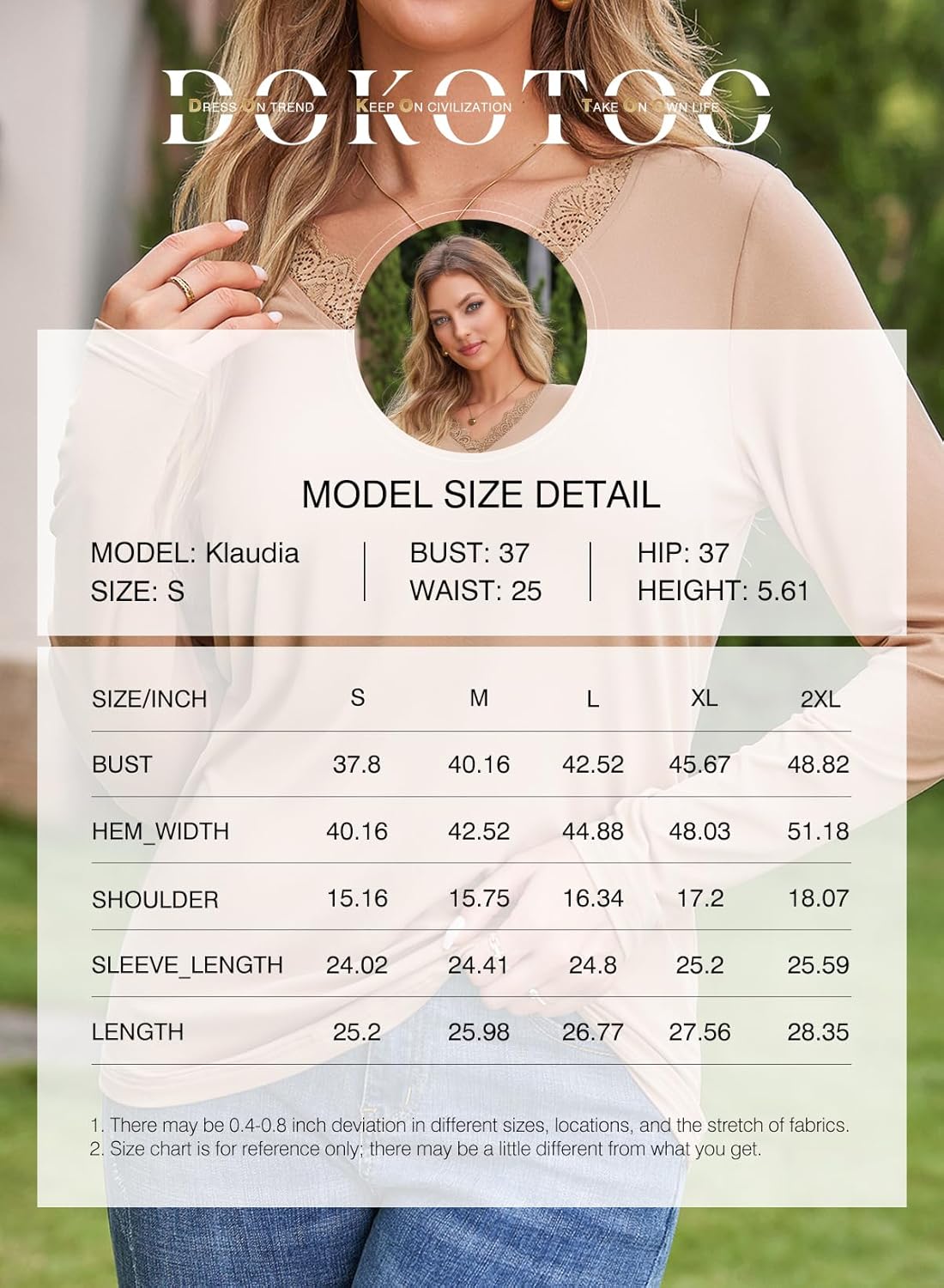 Dokotoo T Shirts for Women Casual Long Sleeve V Neck Lace Trim Tops Lightweight Solid Color Basic Tees Blouses - Image 6