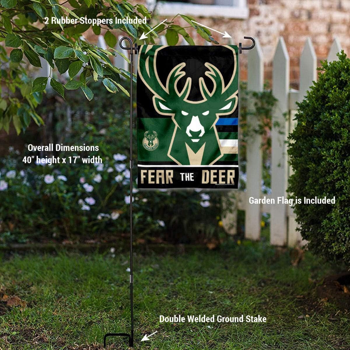 Milwaukee Bucks Fear The Deer Garden Flag and Pole Stand Holder - Image 3