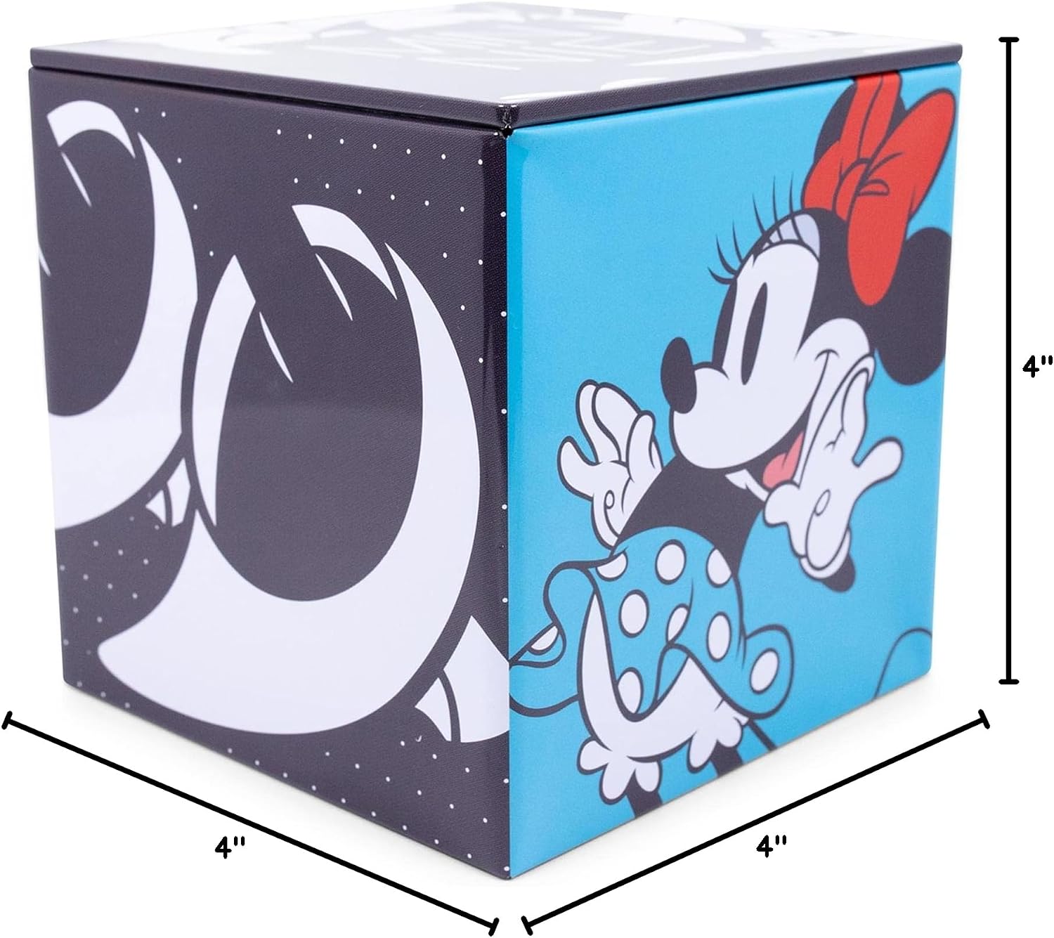 Ukonic Disney All Eyes on Minnie Mouse 4-Inch Tin Storage Box Cube Organizer with Lid | Basket Container, Cubby Cube Closet Organizer, Home Decor Playroom Accessories | Cute Gifts And Collectibles