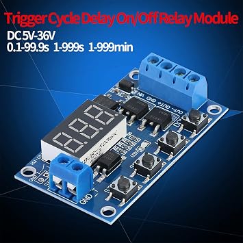 DC 5V-36V Cycle Timer Delay Timer Relay Module with LED Display, Dual-MOS Output Adjustable Time Delay 12V (0.1s to 999min), High Power Capacity Emergency Stop Function