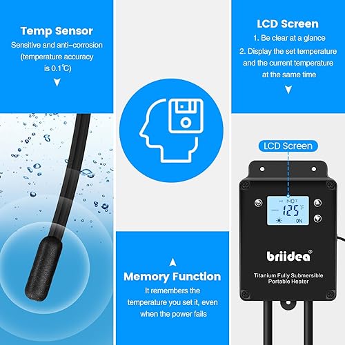 Miniatura 4 de briidea - Calentador portátil de titanio de 1500 W, calentador de agua de inmersión completa con sensor anticorrosión, termostato integrado, ideal
