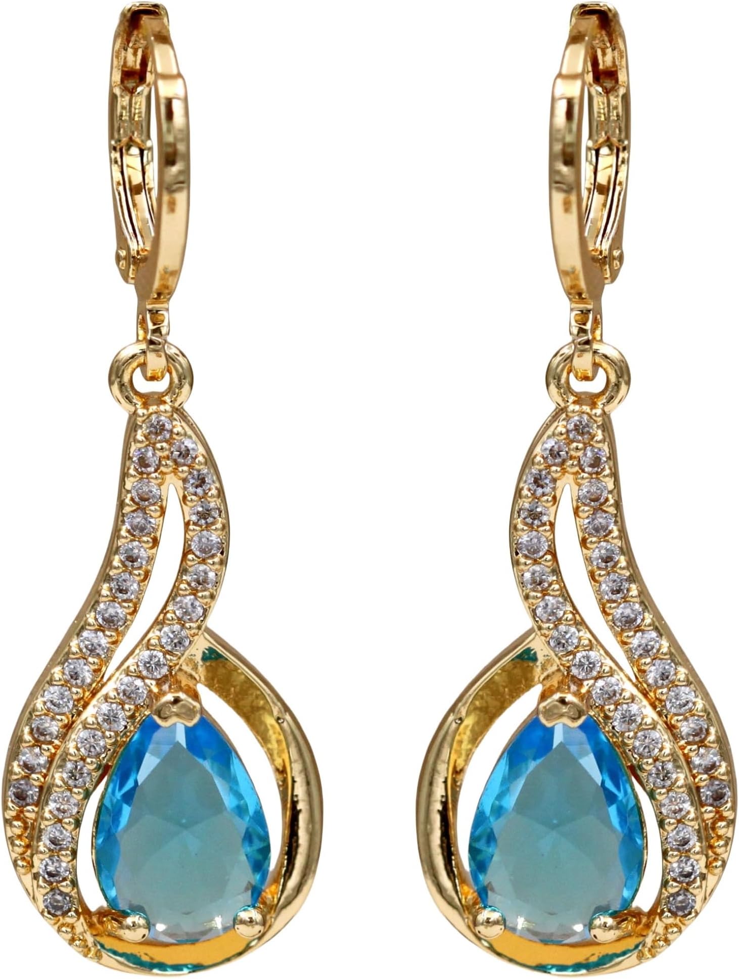 18K Gold Plated, Dangle Earrings for Women, Flower/Heart Drop earrings, Hypoallergenic Cubic Zirconia Earrings, Lightweight, Party, gold earrings, Jewelry for Gifts, Fashion