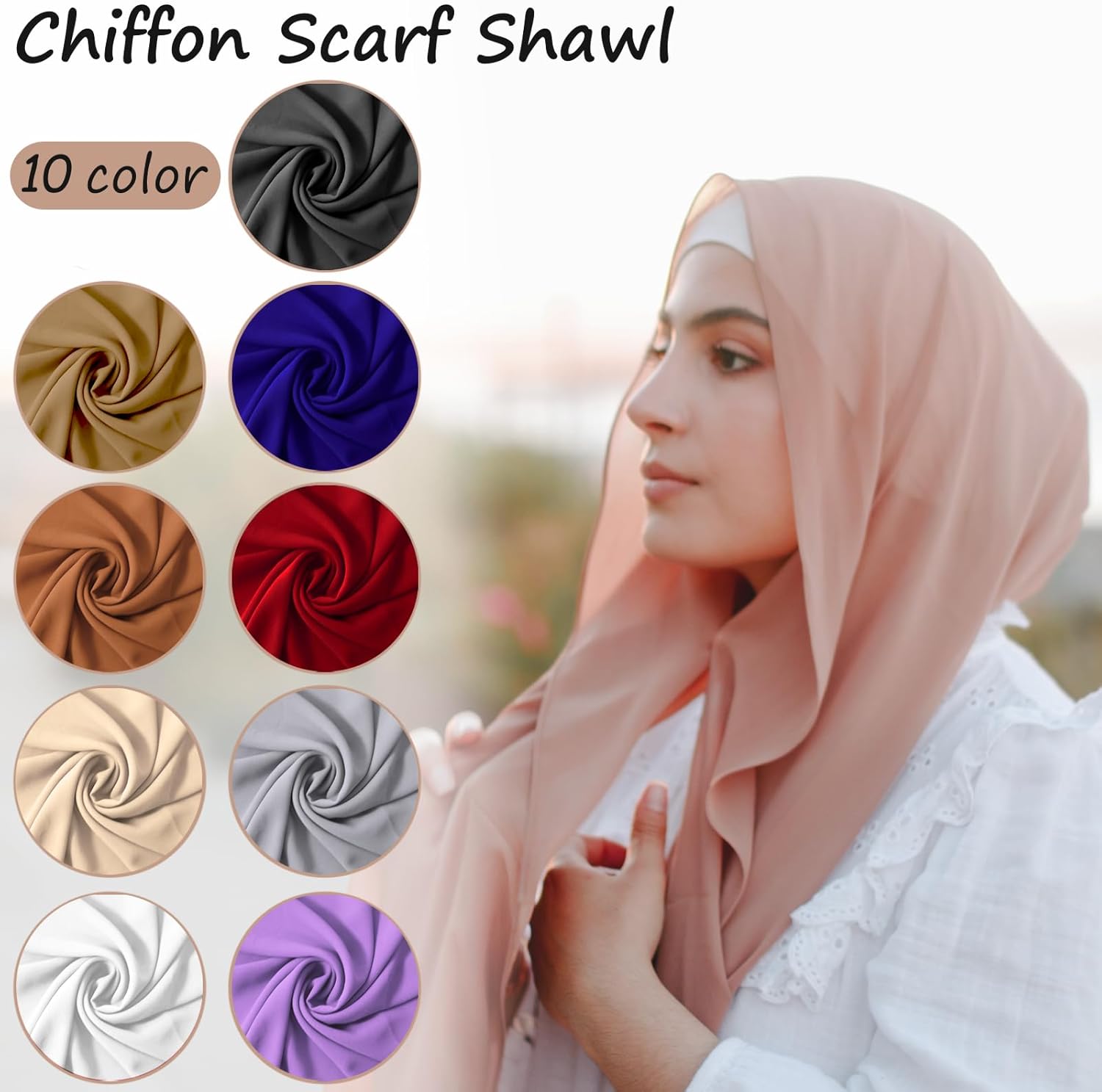 Beieverluck 10 Pieces Chiffon Hijab Head Scarf for Women Solid Color Chiffon Long Scarf Shawls and Wraps Lightweight, 10 Colors - Image 4
