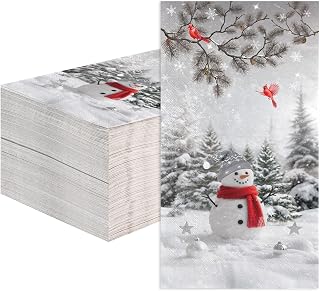 100 Pcs Winter Snowman Paper Napkins 3 Ply Gray and White Snowman Disposable Absorbent Hand Towels Xmas Snowflake Guest Napkins for Winter New Year Holiday Lunch Dinner Kitchen Supplies Decorations