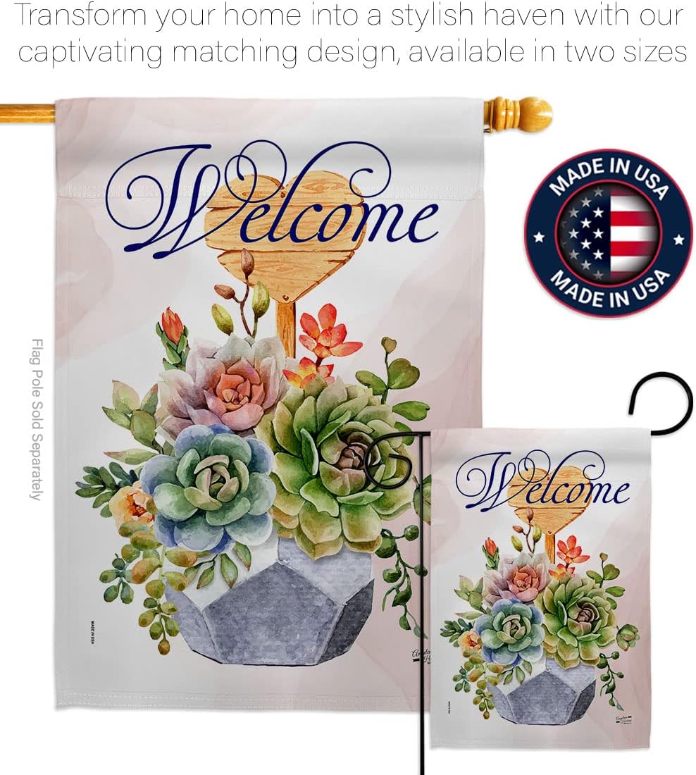 Welcome Succulent House Flag Spring Floral Sunflower Tulip Rose Orchid Lilies Season Springtime Flower Wreath Decoration Banner Small Garden Yard Gift Double-Sided, Made in USA