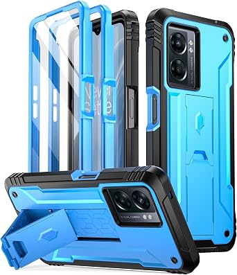 Poetic Revolution Series Case for OnePlus Nord N300 5G, Full-Body Rugged Dual-Layer Shockproof Protective Cover with Kickstand and Built-in Screen Protector, Blue