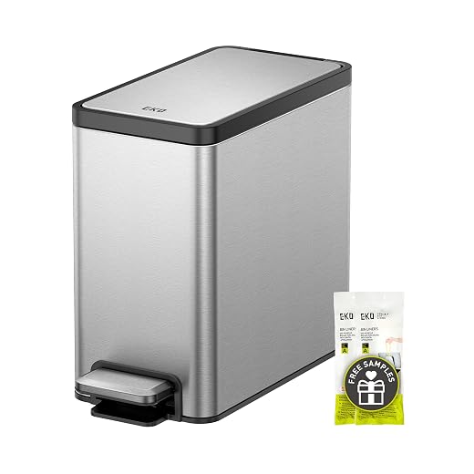 EKO Slim Small Bathroom Trash Can with Lid, Stainless Steel Small Garbage Can with Removable Inner Bucket, 6L / 1.6 Gal, Step On Trash Bin