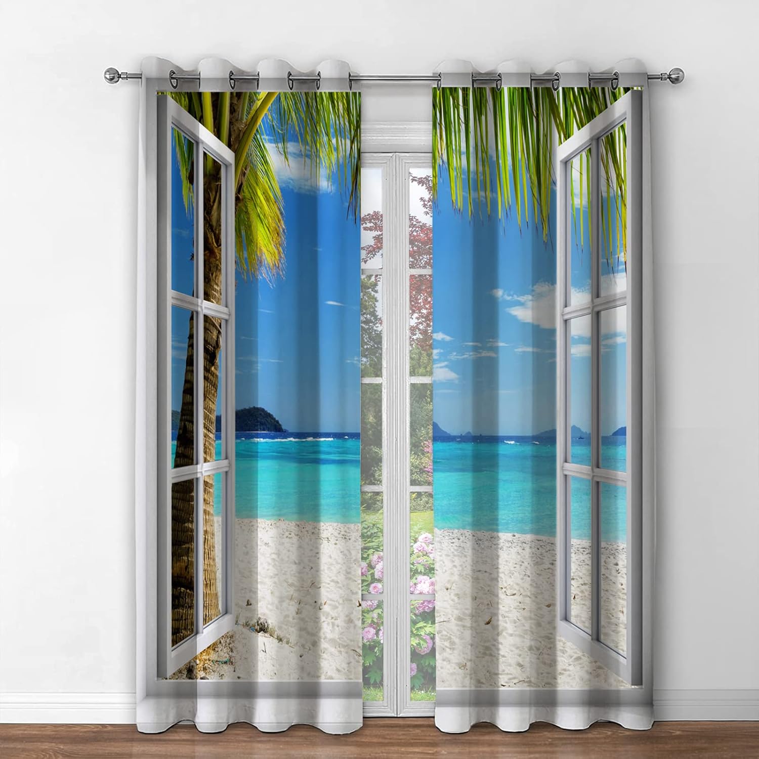 Jekeno Ocean Seaside Blackout Curtains - Printed Curtain Decor for Bedroom Living Room Darkening Grommet Window Drapes 2 Panel Set