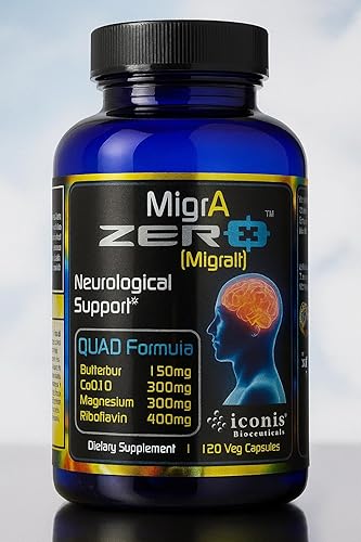 Alivio de la migraña, fórmula cuádruple con mantequilla sin PA (150 mg), CoQ10 (300 mg), glicinato de magnesio (300 mg), riboflavina de alta dosis