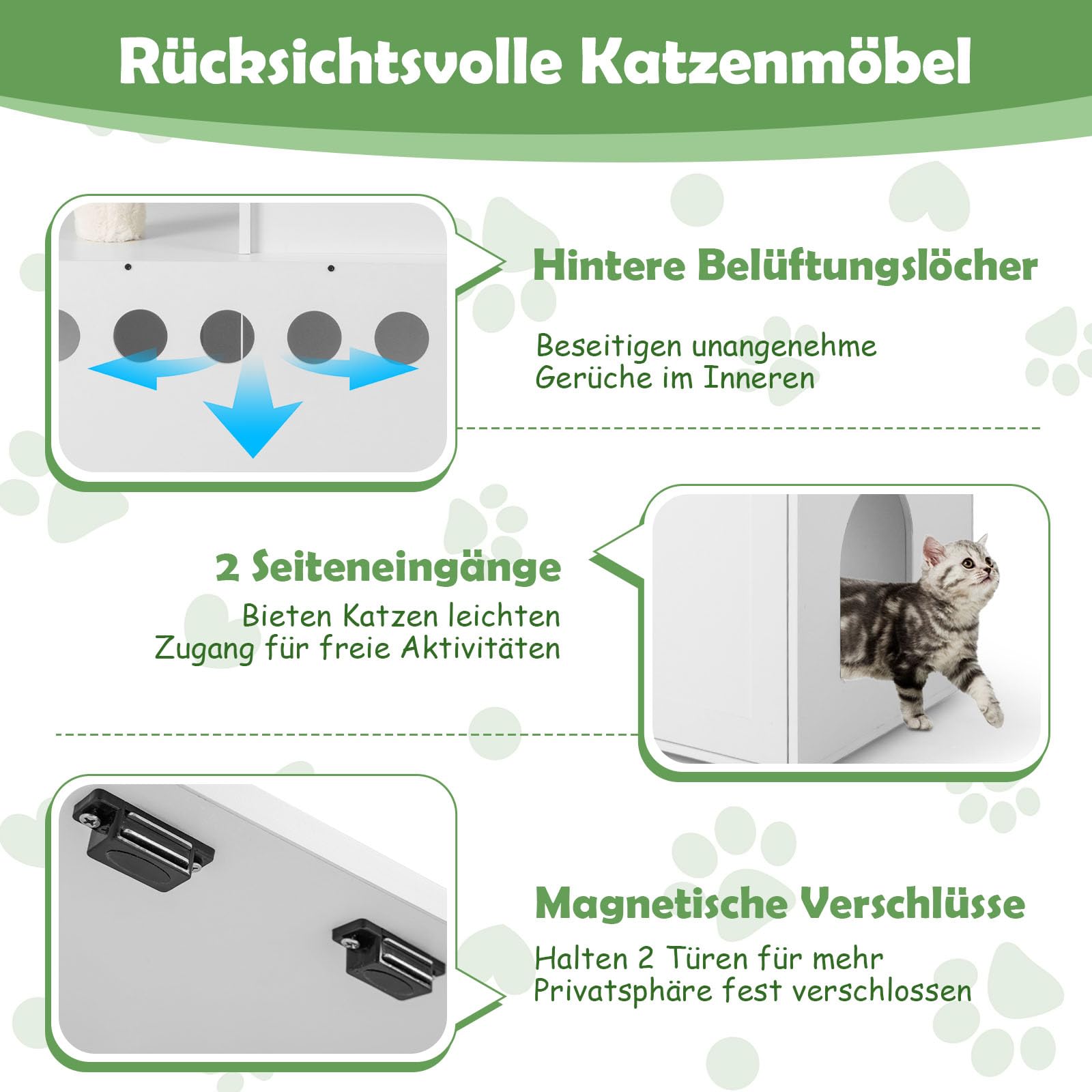GYMAX 2-in-1 Kratzbaum 132 cm, multifunktionaler Katzenbaum mit Katzentoilette, Katzenschrank mit Katzenhaus, Kletterbaum, Katzenkratzbaum mit Plattform, Sisal-Kratzpfosten & hängendem Ball (Weiß)