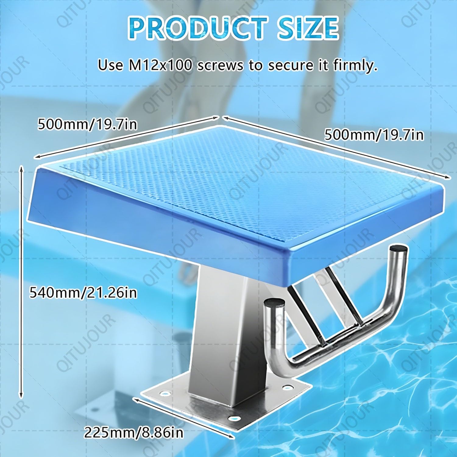 Piattaforma subacquea per piscina, base in acciaio inox resistente con superficie antiscivolo per allenamento per interni ed esterni