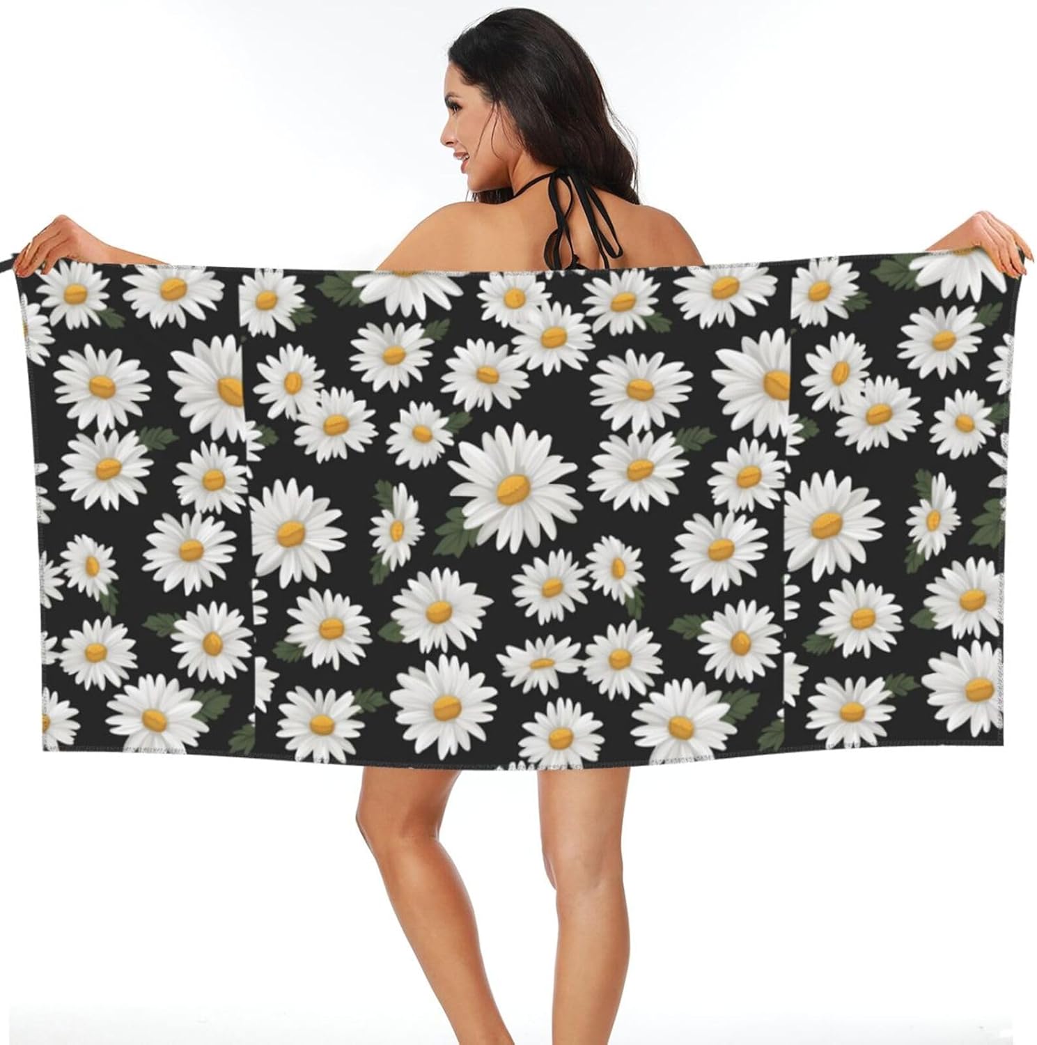 White Daisy Printed Microfiber Travel Towel,Camping Towel,Quick Dry,Soft Lightweight for Gym,Hiking,Yoga,Backpacking