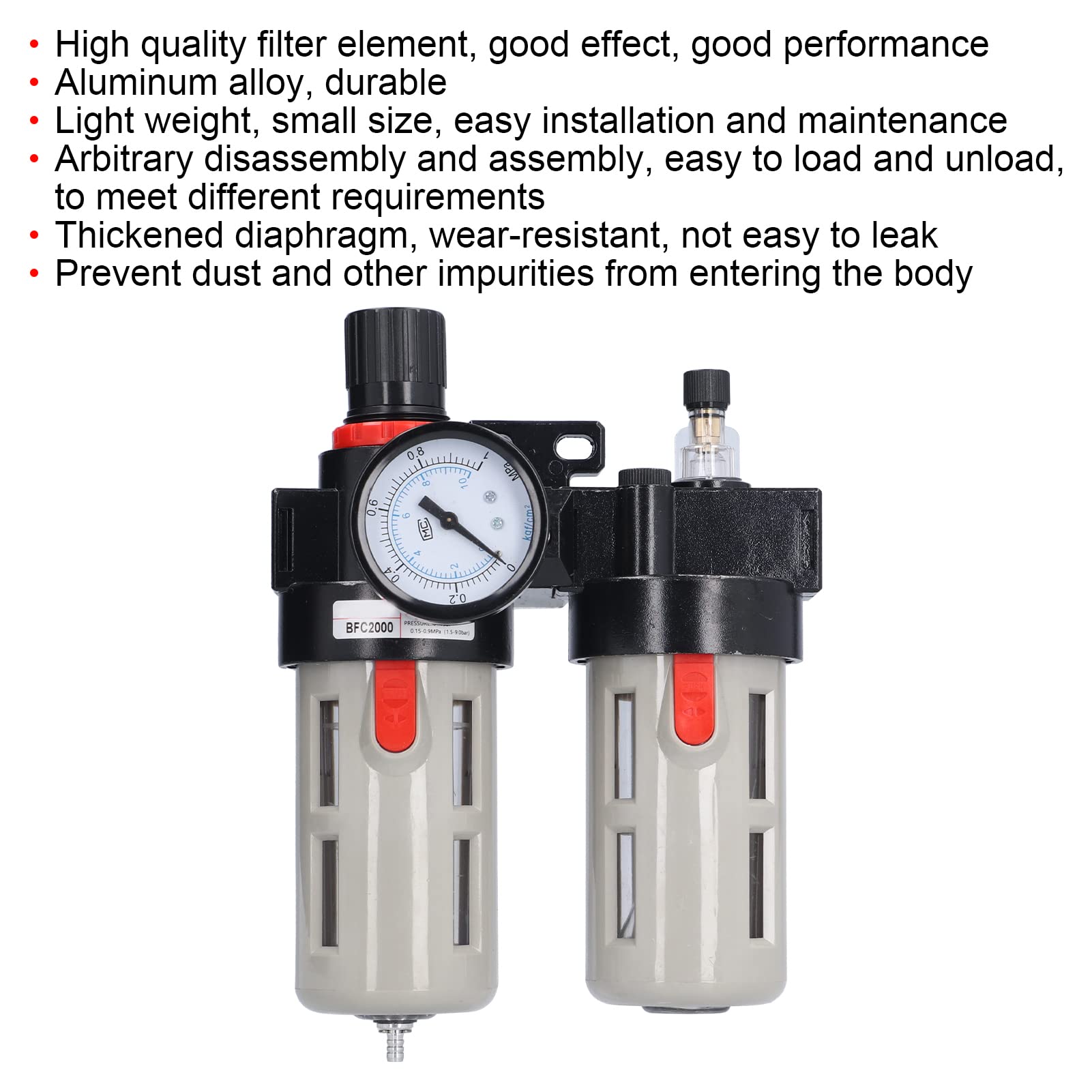 Fafeicy Sprężone Powietrze Filtr Regulator, 1/4 Cala NPT Stop Aluminium