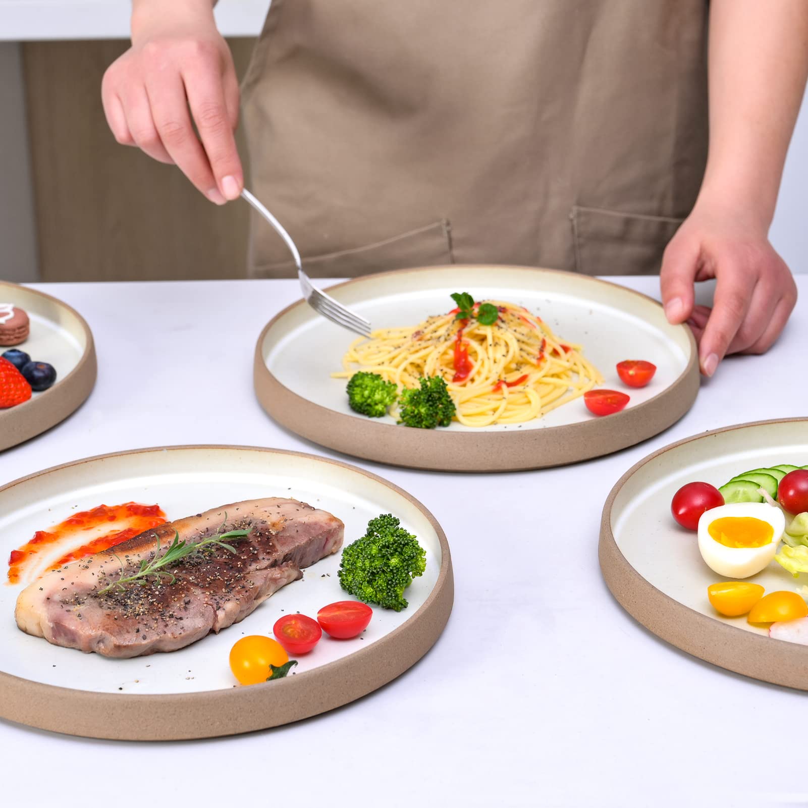 Platos llanos de cerámica, platos de porcelana blanca de 10 pulgadas, plato de cena de carne, platos de porcelana de cocina para ensalada, pasta, postre, microondas y lavavajillas