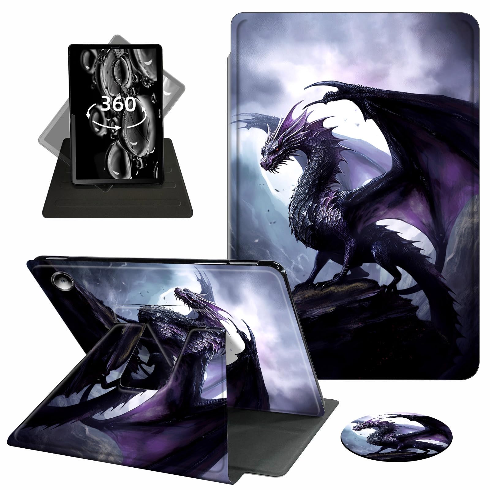 ACWDMKHfor Amazon Fire Max 11 Tablet Case,(13th Generation, 2023 Release) 360 Degree Rotating Swivel PU Leather Stand Flip Folio Cover with Auto Wake/Sleep Case for Fire Max 11,Cool Purple Dragon