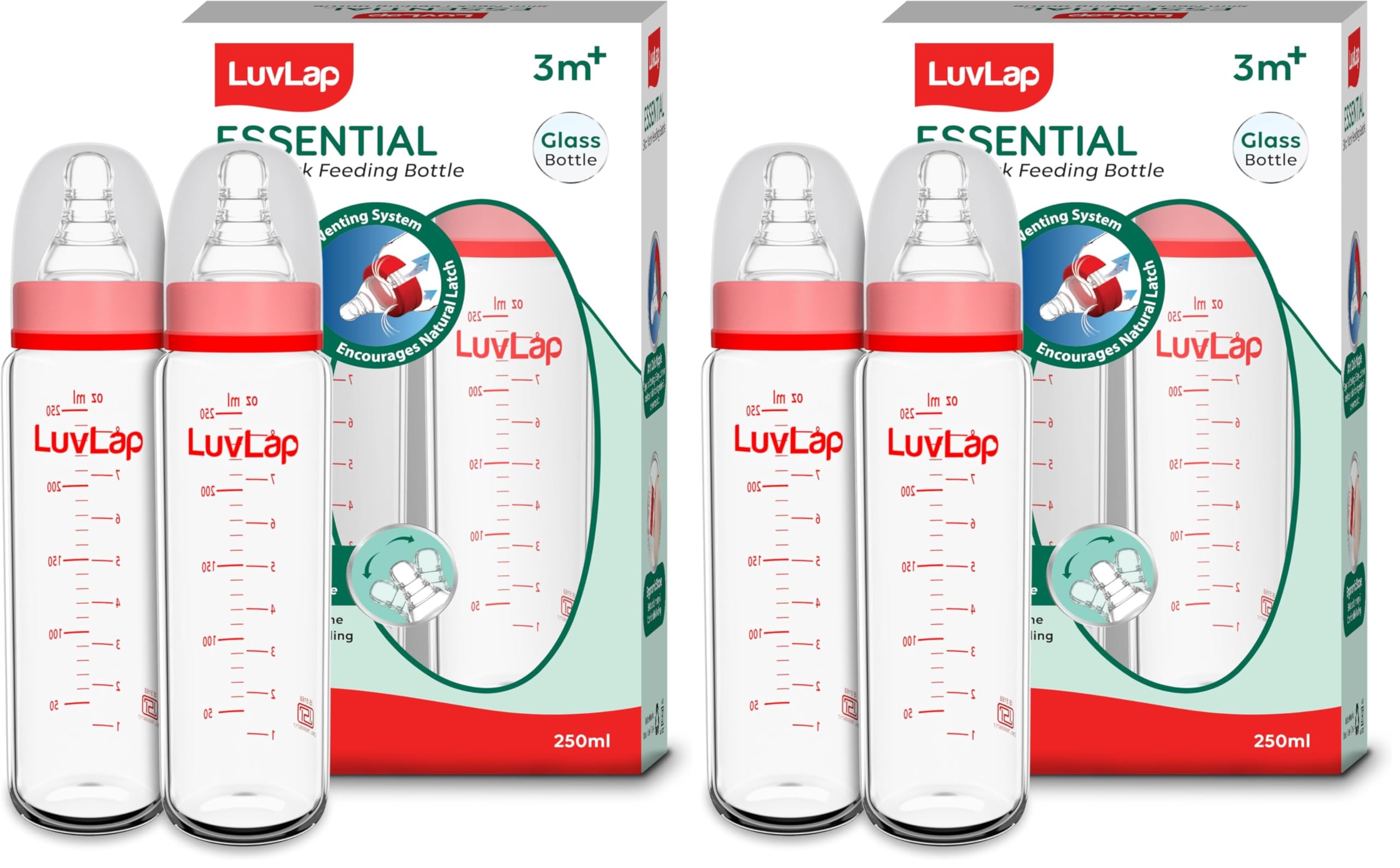 LuvLap Essential Slim Neck Glass Feeding Bottle, New Born/Infants/Toddler Upto 3 Years, Pack of 4, 250ml-image-21