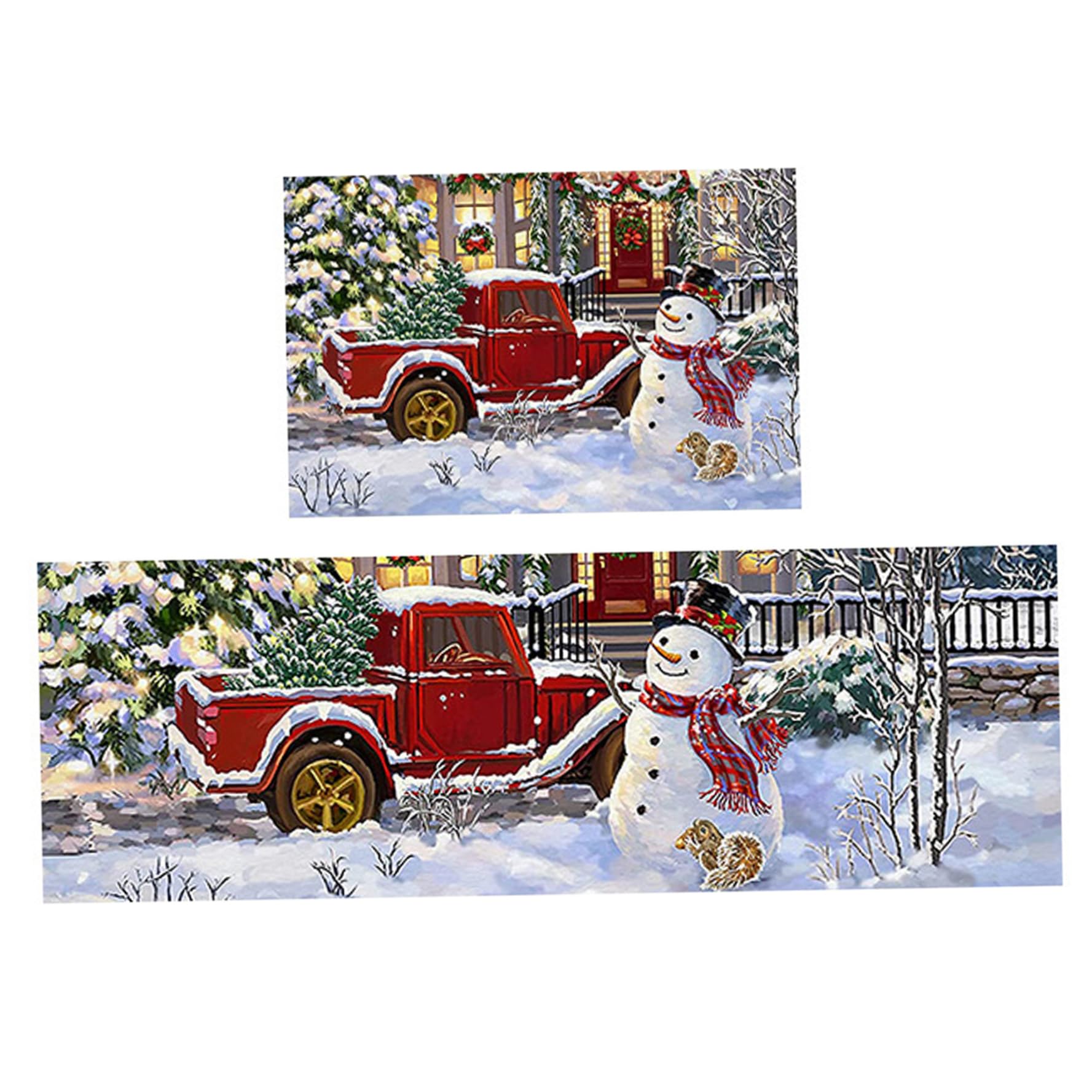 Tapis de cuisine Noël absorbants et antidérapants Bonhomme de Neige lot de 2