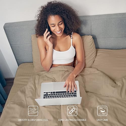 Miniatura 6 de Sunday Home Juego de sábanas de 400 hilos tamaño individual de 100 % algodón a rayas damasco, 4 piezas, ultra suave, tejido satinado, de fibra