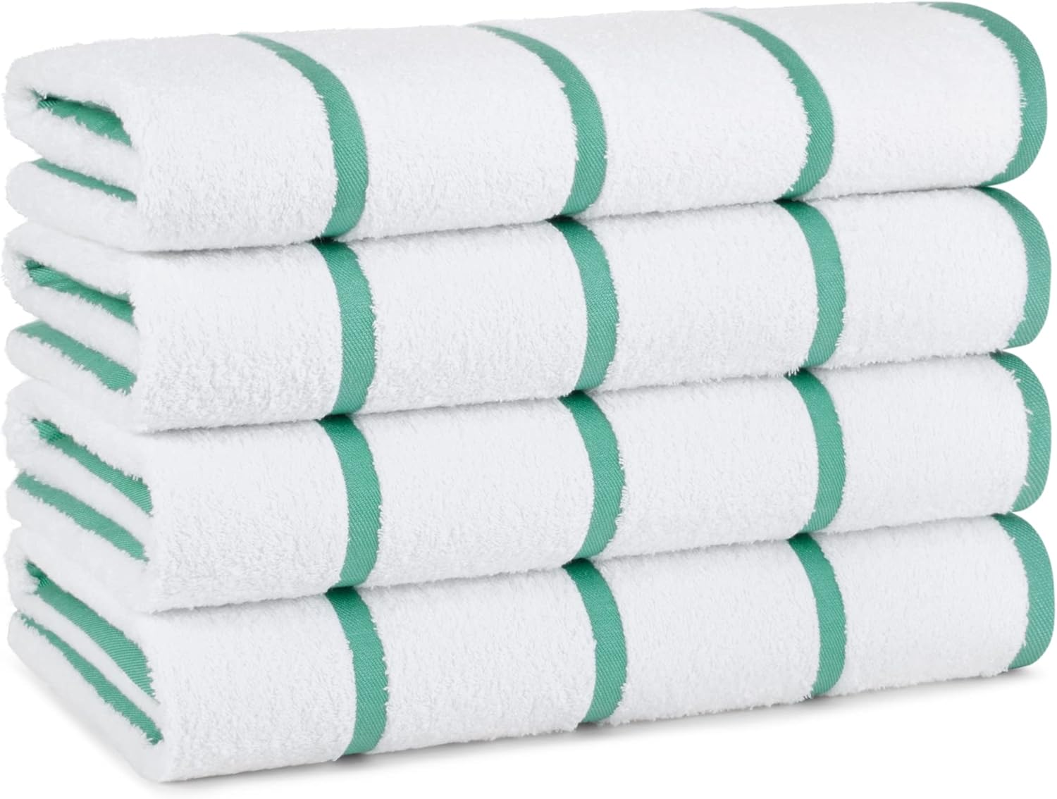 Arkwright Las Rayas Striped Beach Towel - Pack of 4 - Soft Plush Quick Dry White Cotton Terry Towels Set for Pool, Swim, and Hot Tub, 480 GSM Thick & Absorbent, 30 x 60 in, Green Stripe
