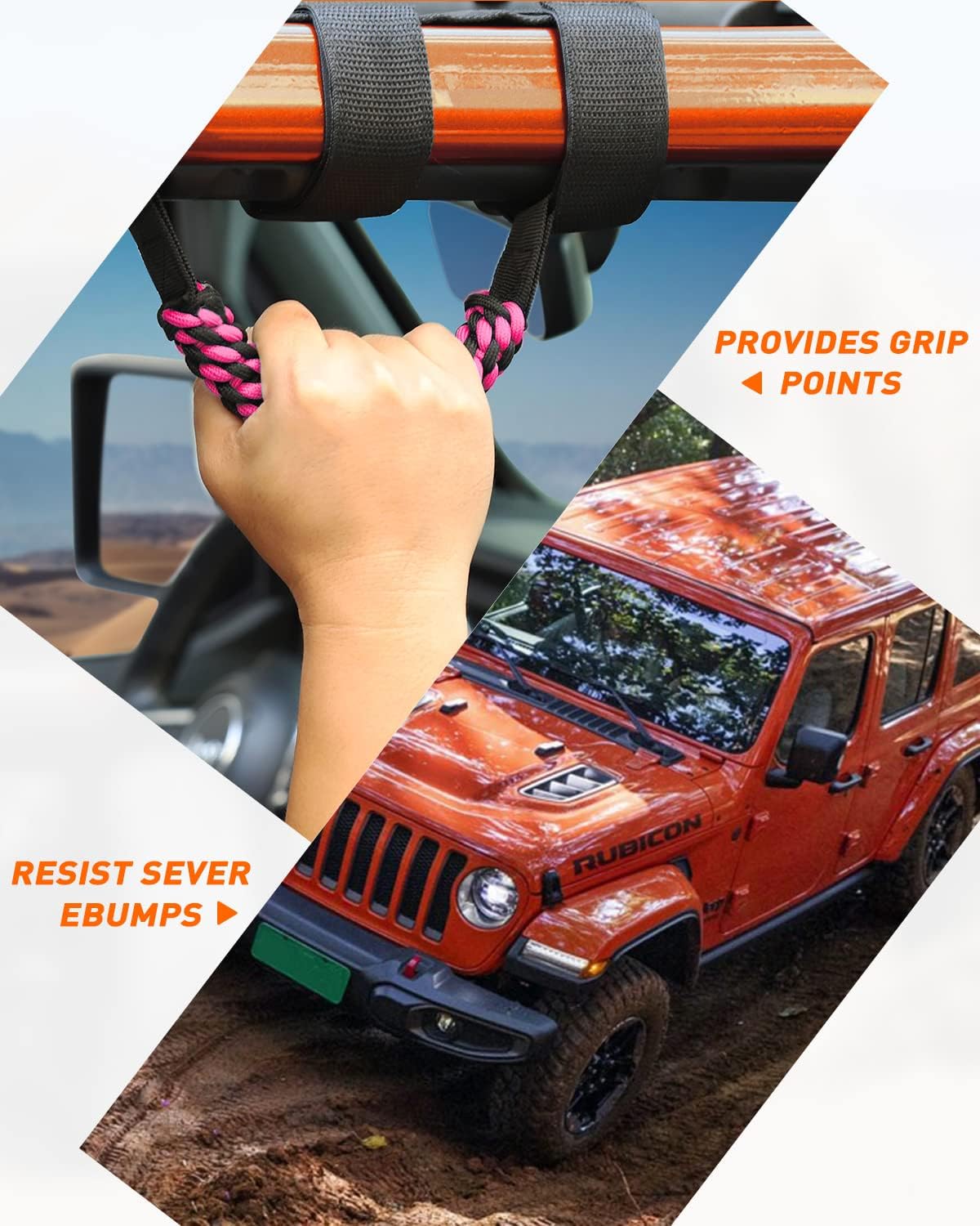 Savadicar 4 x Roll Bar Grab Handles, Circular Weave Grip Handle Compatible with 1955-2023 Jeep Wrangler CJ YJ TJ JK JKU JL JLU & Gladiator JT, Interior Accessories, Pink, 4PCs