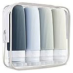 Mrsdry Travel Bottles for Toiletries, Tsa Approved 3oz Portable Travel Bottles, BPA Free Leak Proof Squeezable Silicone Travel Size Containers, Travel Accessories with Clear Toiletry Bag (4 Pack)