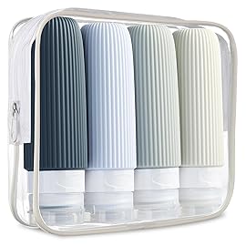 Mrsdry Travel Bottles for Toiletries, Tsa Approved 3oz Portable Travel Bottles, BPA Free Leak Proof Squeezable Silicone Travel Size Containers, Travel Accessories with Clear Toiletry Bag (4 Pack)