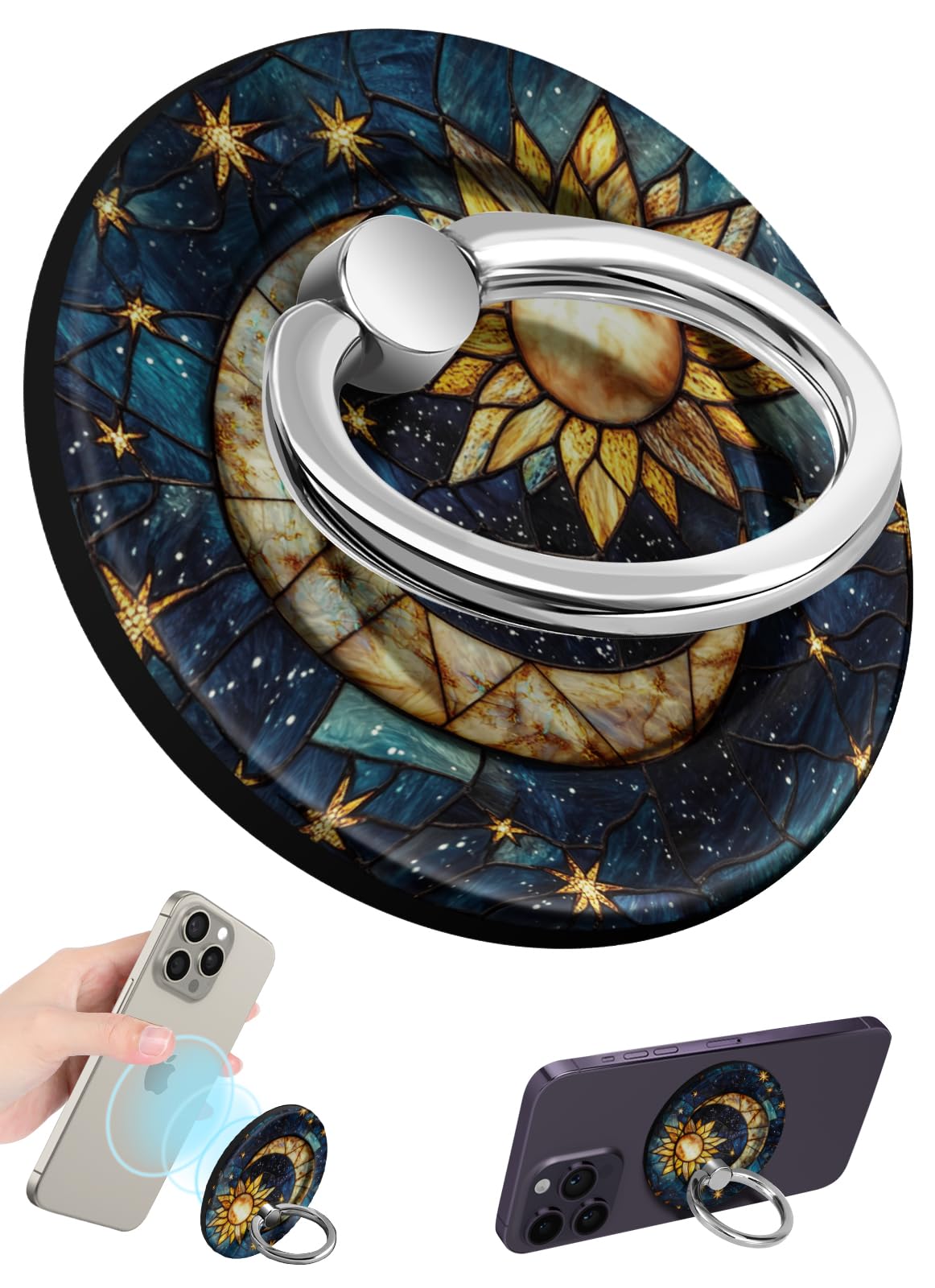 Lotadilo for Magnetic Phone Ring Holder Compatible with MagSafe for Women Girls - Cute Sun Moon Design Magnet Phone Grip Ring Stand Kickstand for