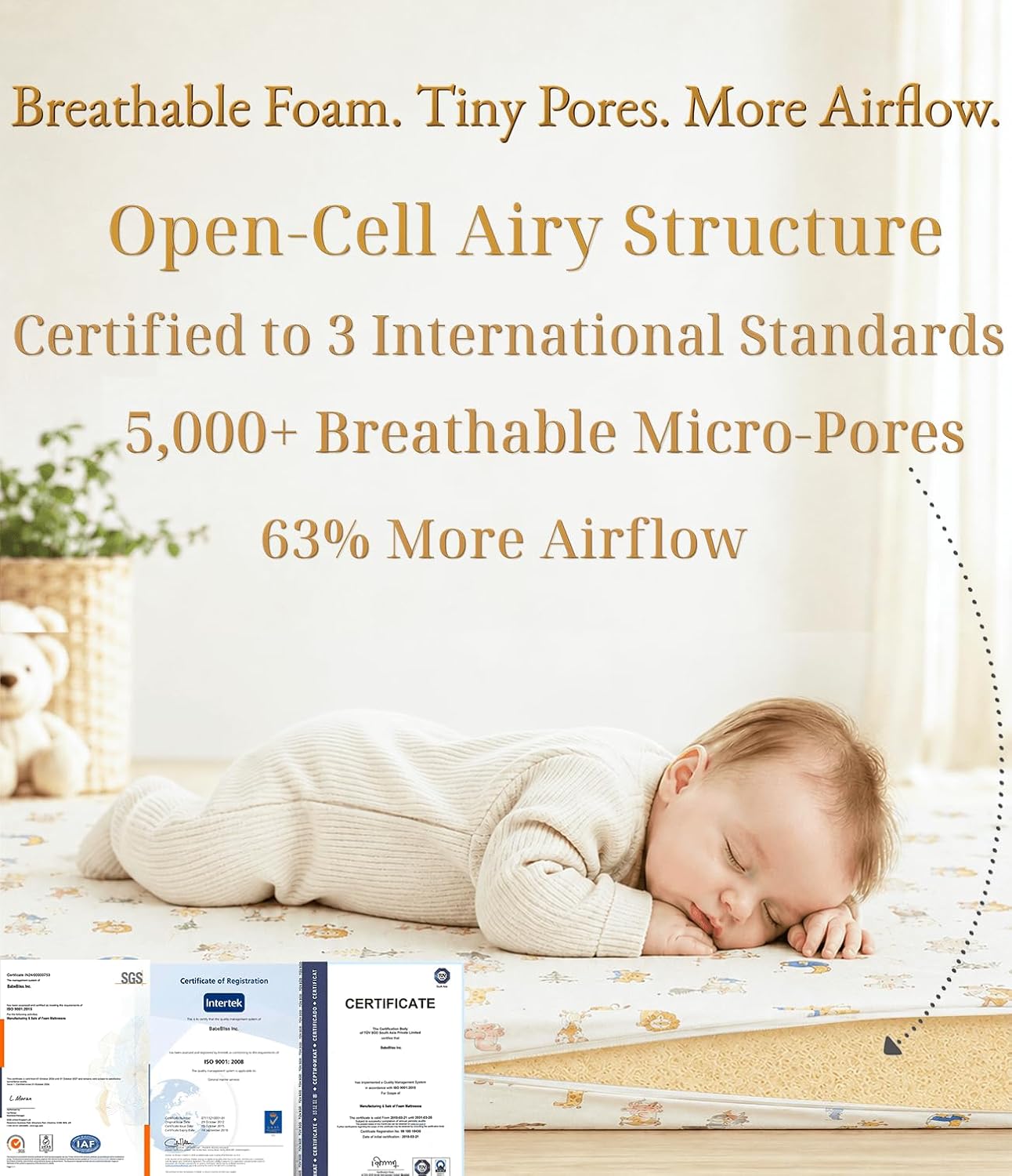 38x24 Baby Mattresses-Pack and Play Mattress,Pack N Play Mattresses,Playpen Matress Pack N Play,Pack and Play Mattress Pad;Use Excluded-Breathable Soft Memory Foam Firm Mattress,Beige