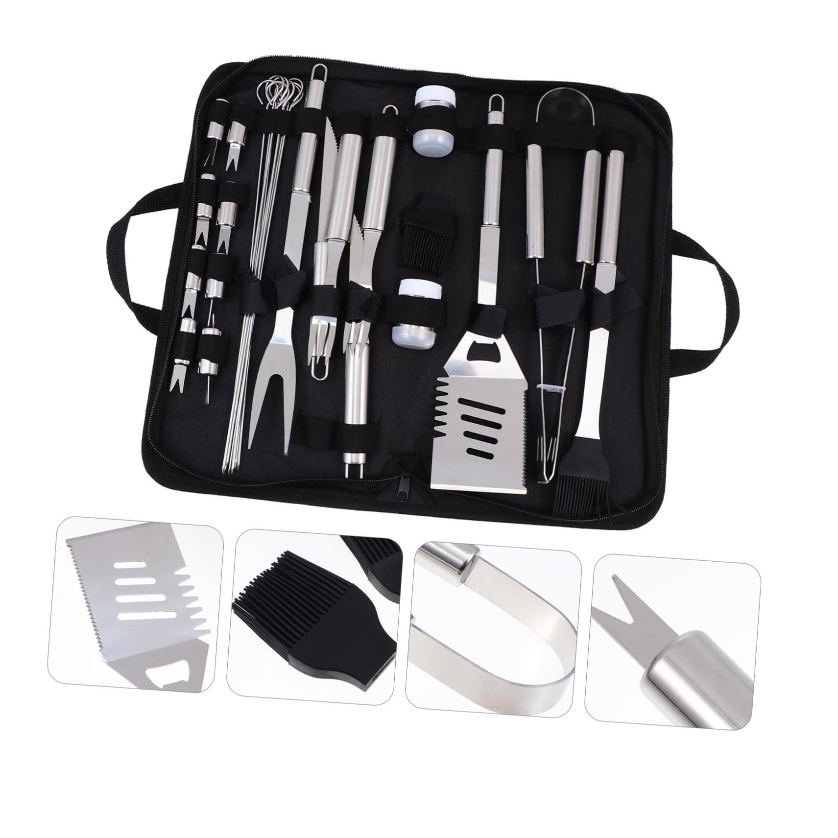 Kisangel Strumenti Barbecue in Acciaio Inox Per Grigliata Esterna Kit Utensili Barbecue Borsa Di Stoccaggio Per Picnic Campeggio e Feste All Aperto Nero